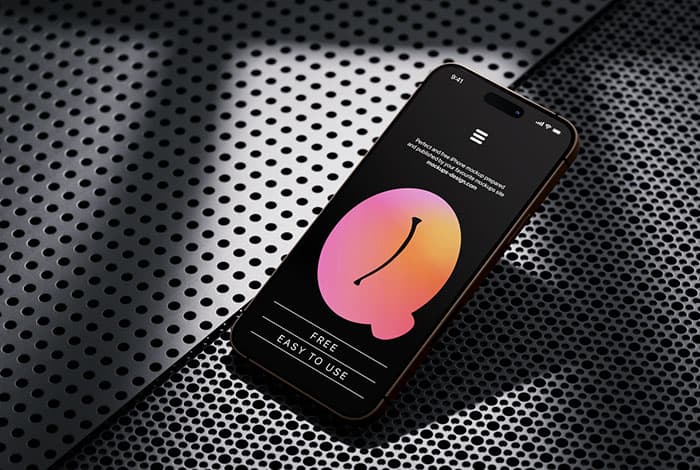 Smartphone on plastic background mockup