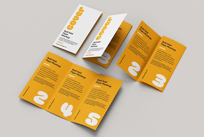 Roll fold DL flyer mockup