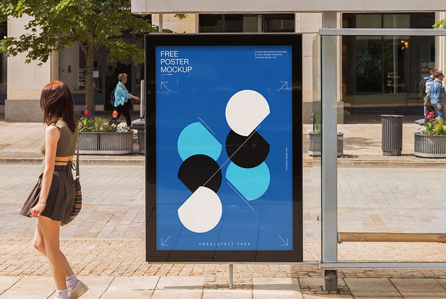 Free bus stop citylight mockup
