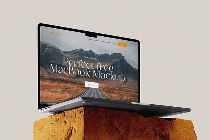 Minimal macbook mockup on stone