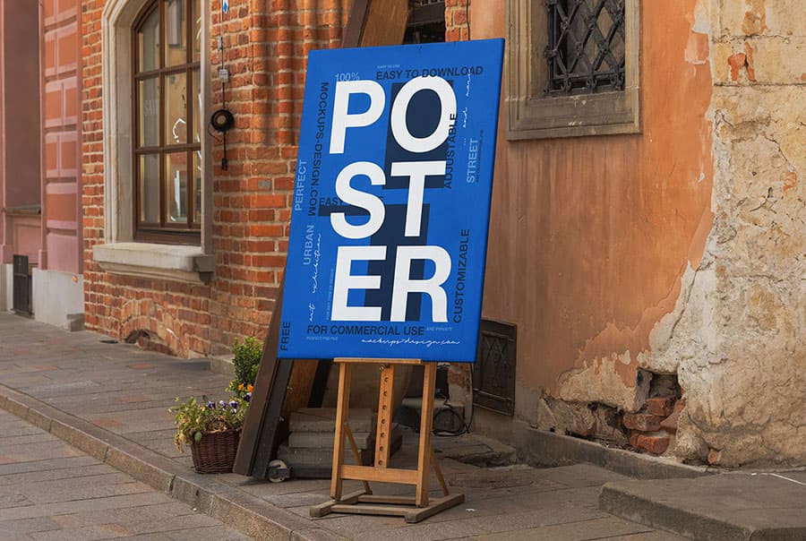 Rustic easel poster mockup
