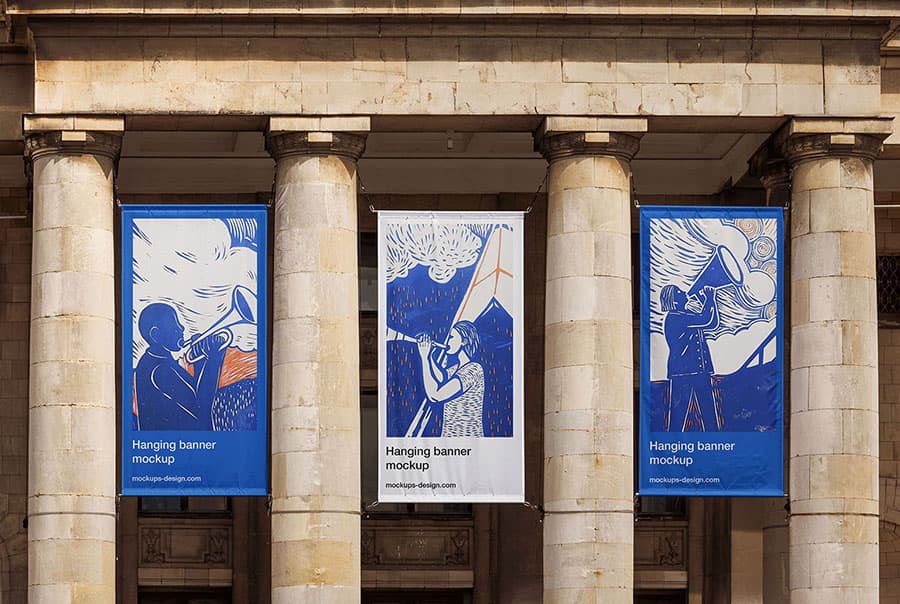 Three hanging banners mockup