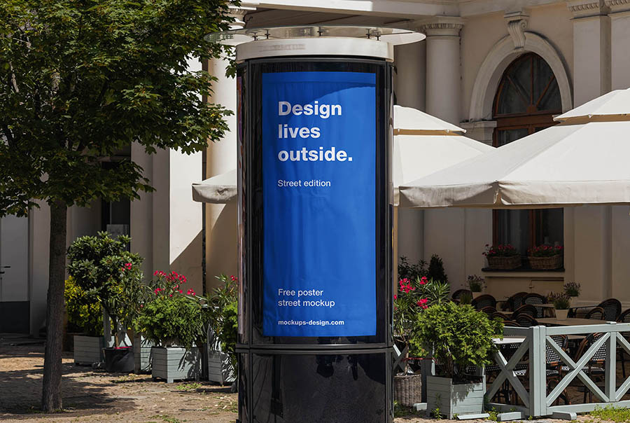 Cylindrical street poster mockup