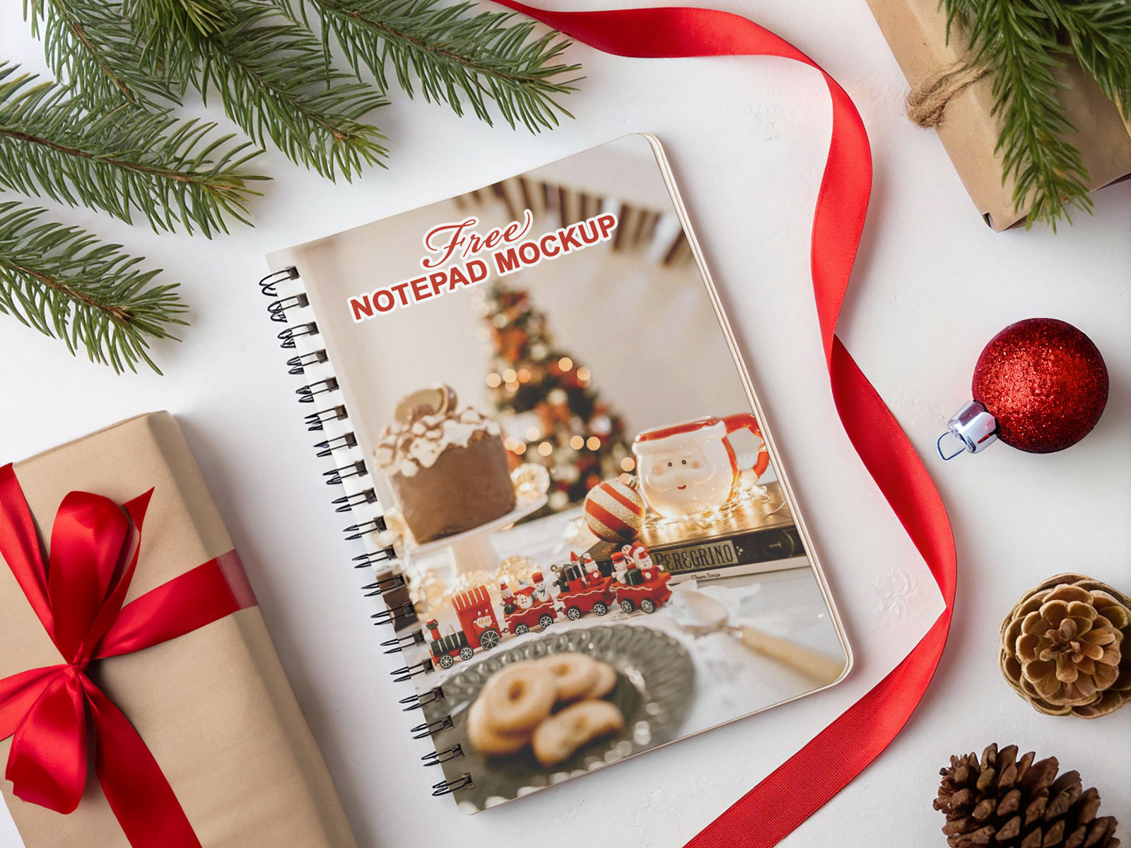 Free Christmas themed notepad mockup