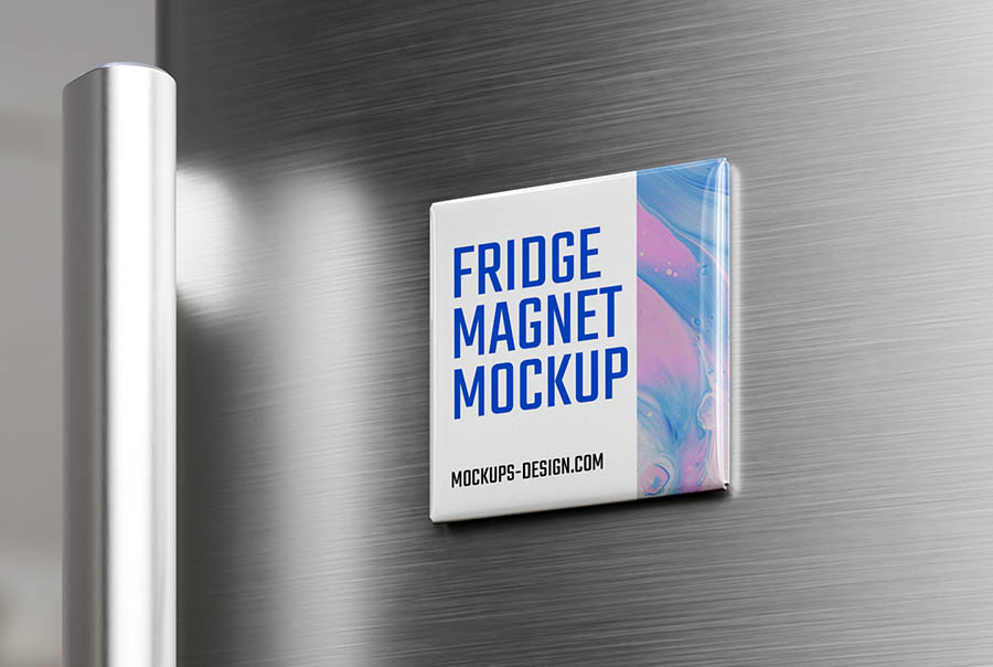 Free square fridge magnet mockup