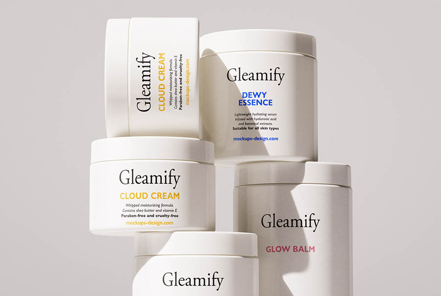 Multiple cosmetic jars mockup
