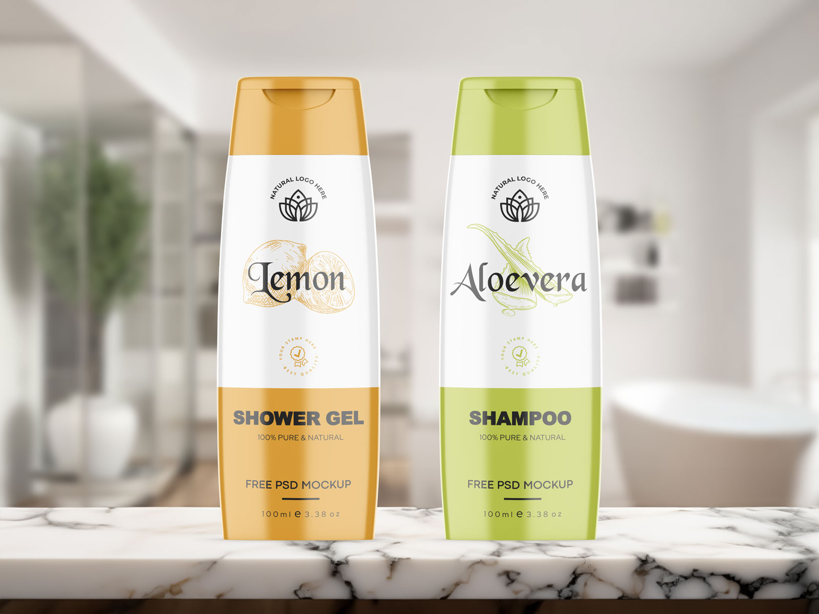 Free shower gel & shampoo personal care mockup
