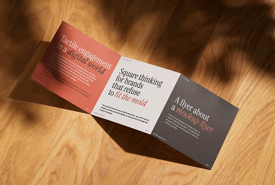 Square format trifold flyer mockup