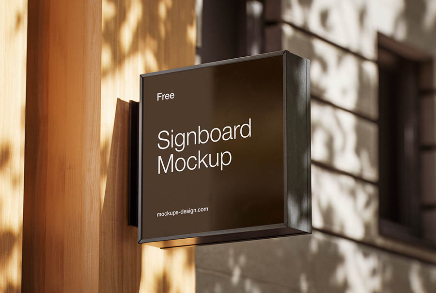 Square wall-mounted signboard mockup