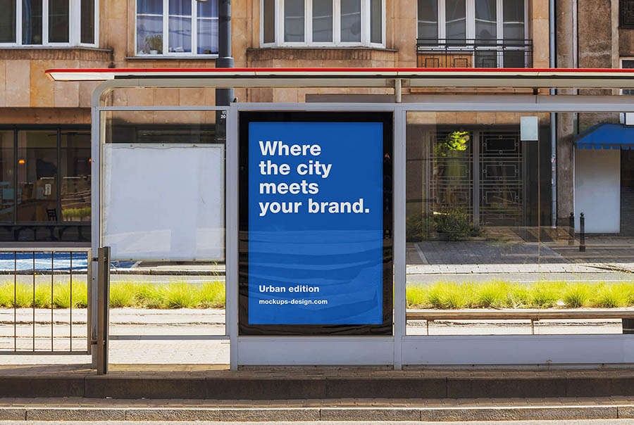 Urban transit shelter poster mockup