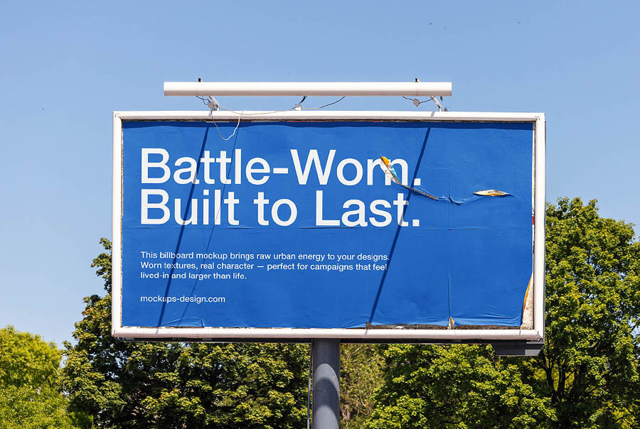 Weathered roadside billboard mockup